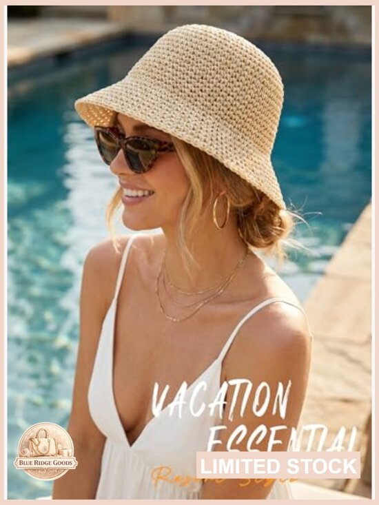 Women Straw Sun Hat Packable Foldable Floppy Wide Brim Beach Bucket Hat UV main image 6